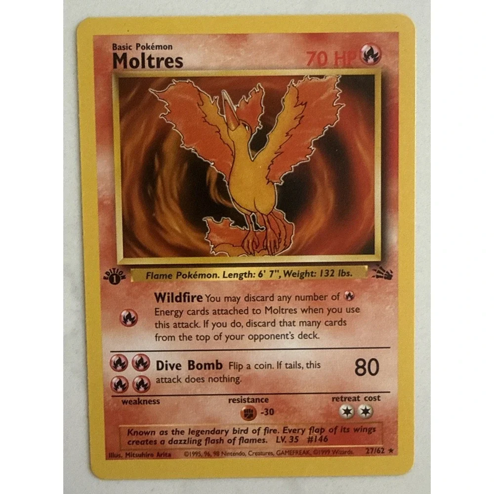 Pokemon Fossil Moltres 27/62 1st Edition Rare Non-Holo Vintage LP+ 1999
